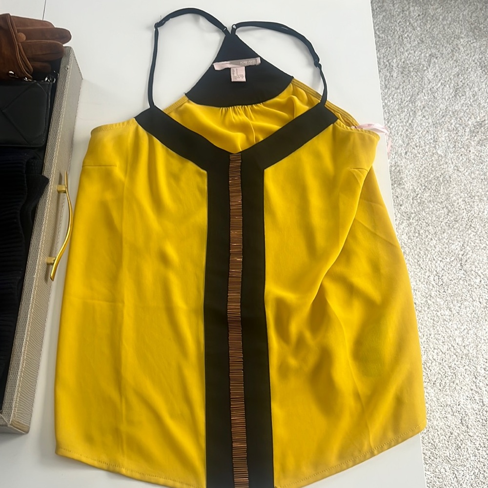 Forver21 Yellow Embellished Tank Top